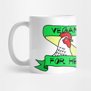 VEGAN FOR THE ANIMALS - Cute Hen with Green Banner Mug